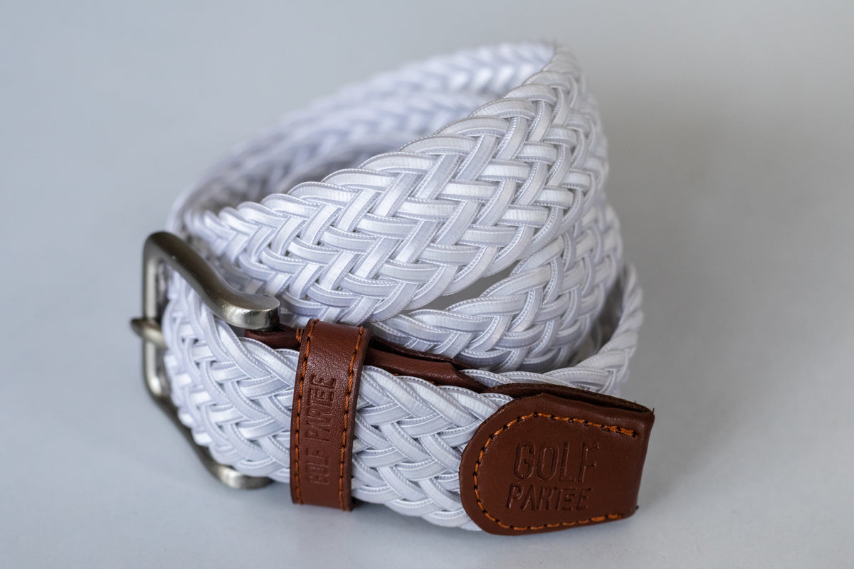 Hand Braided Stretch Belt - Beige & White  Premium golf apparel and  accessories in India